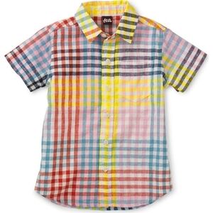 Tea collection Multicolor Plaid linen Kids Shirt sz 4